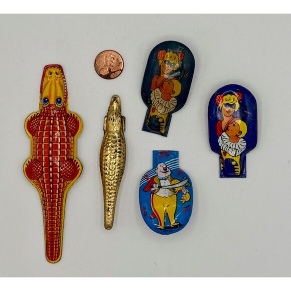 LOT of 5 Vintage Tin Clickers Toys Metal Alligator Masquerade Litho - Picture 2 of 10